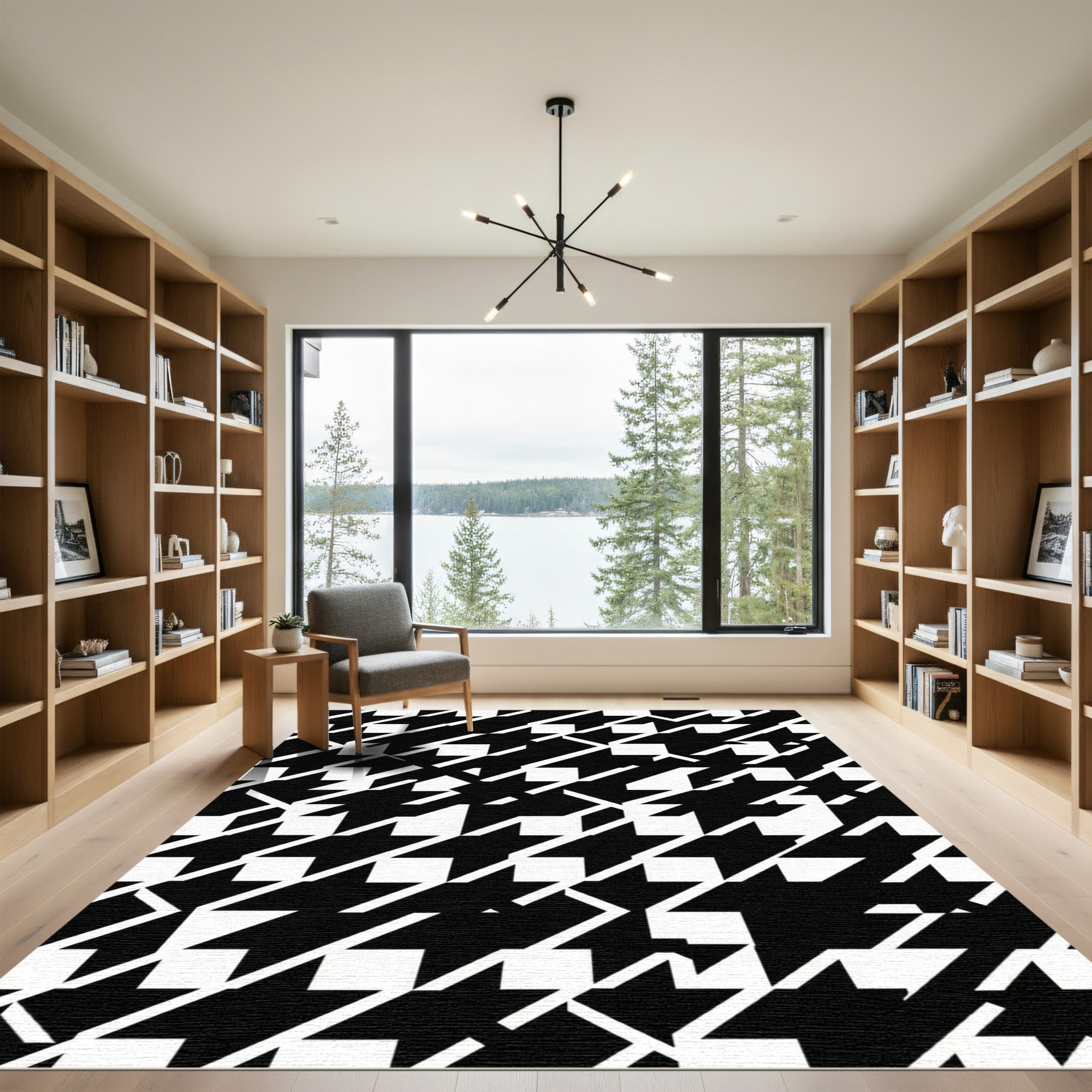 Bold Black and White Houndstooth Grid Rug
