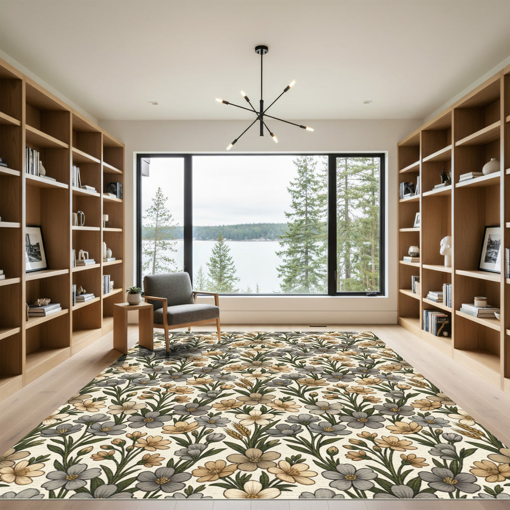 Earthy Toned Floral Arrangement Rug