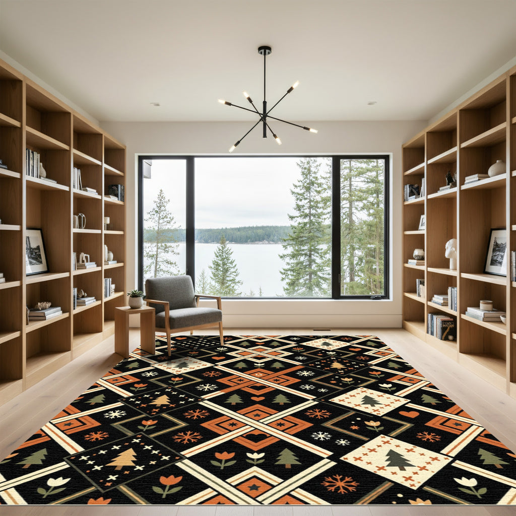 Warm Rustic Geometric Folk Art Rug