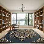 Carved Beige Floral Quatrefoil Charcoal Rug