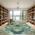 Luminous Teal Petal Mandala Rug