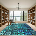 Geometric Teal Azure Mosaic Tile Rug