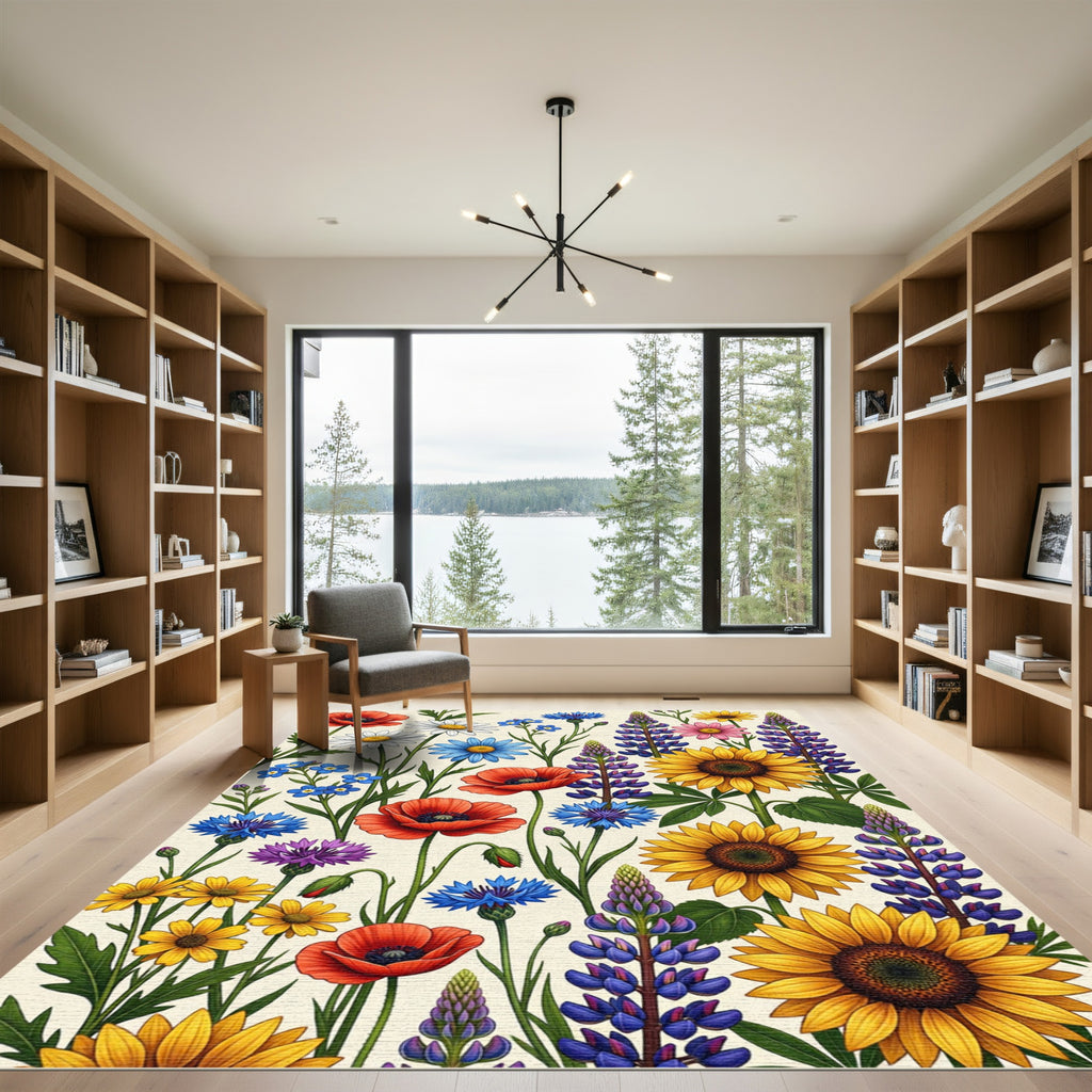 Vibrant Wildflower Meadow Botanical Art Rug