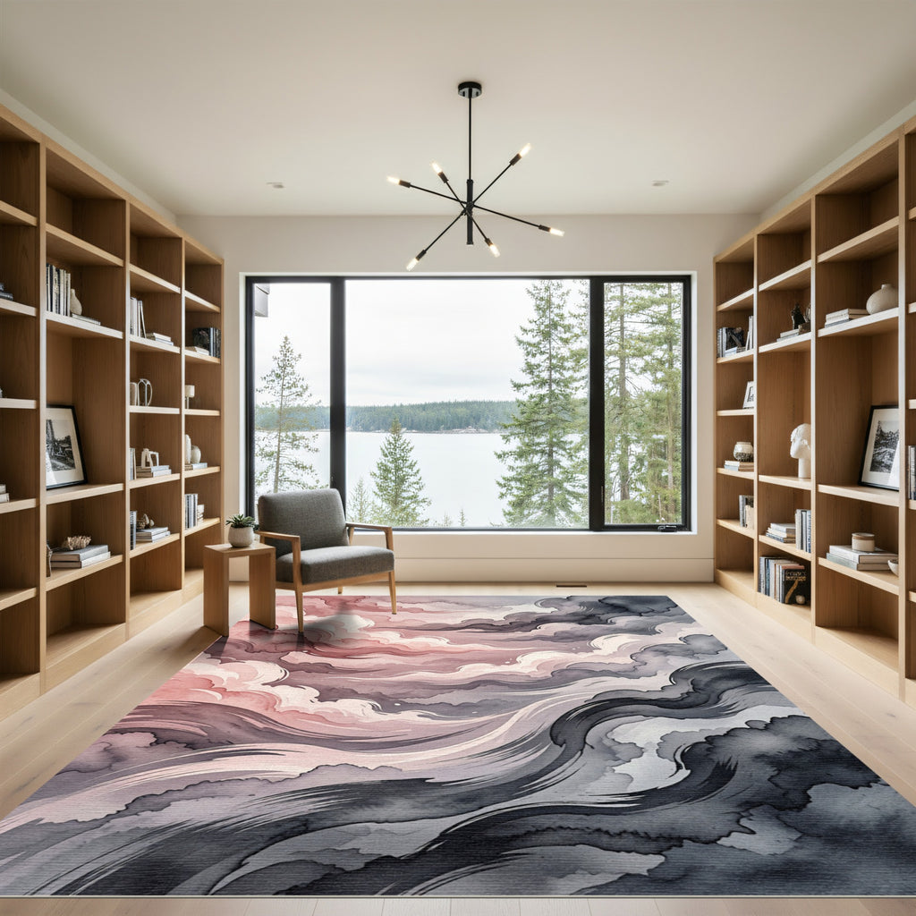 Crimson Pink Watercolor Swirls Rug