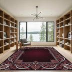 Deep Burgundy Antique Floral Frame Rug
