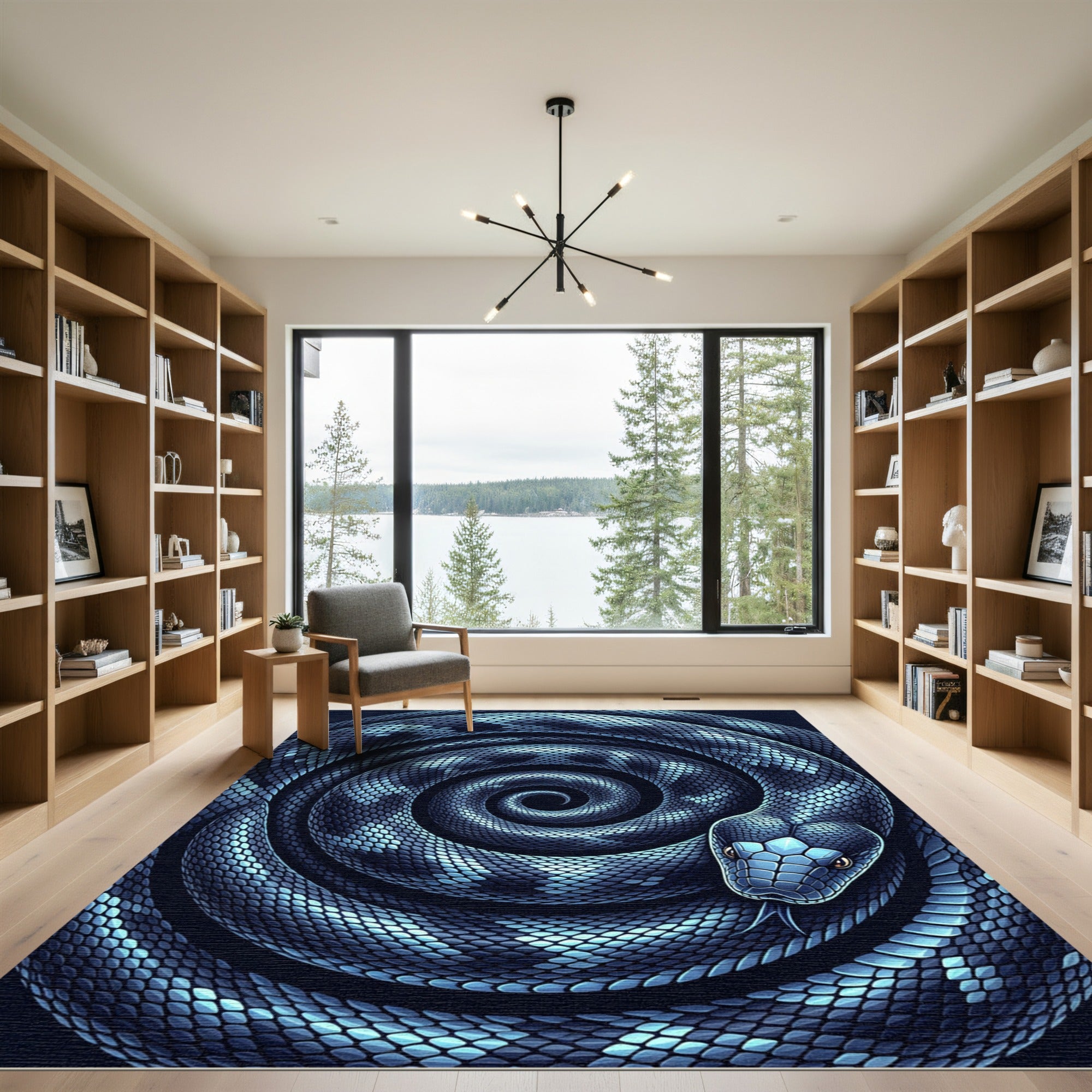 Coiled Midnight Blue Serpent Spiral Rug