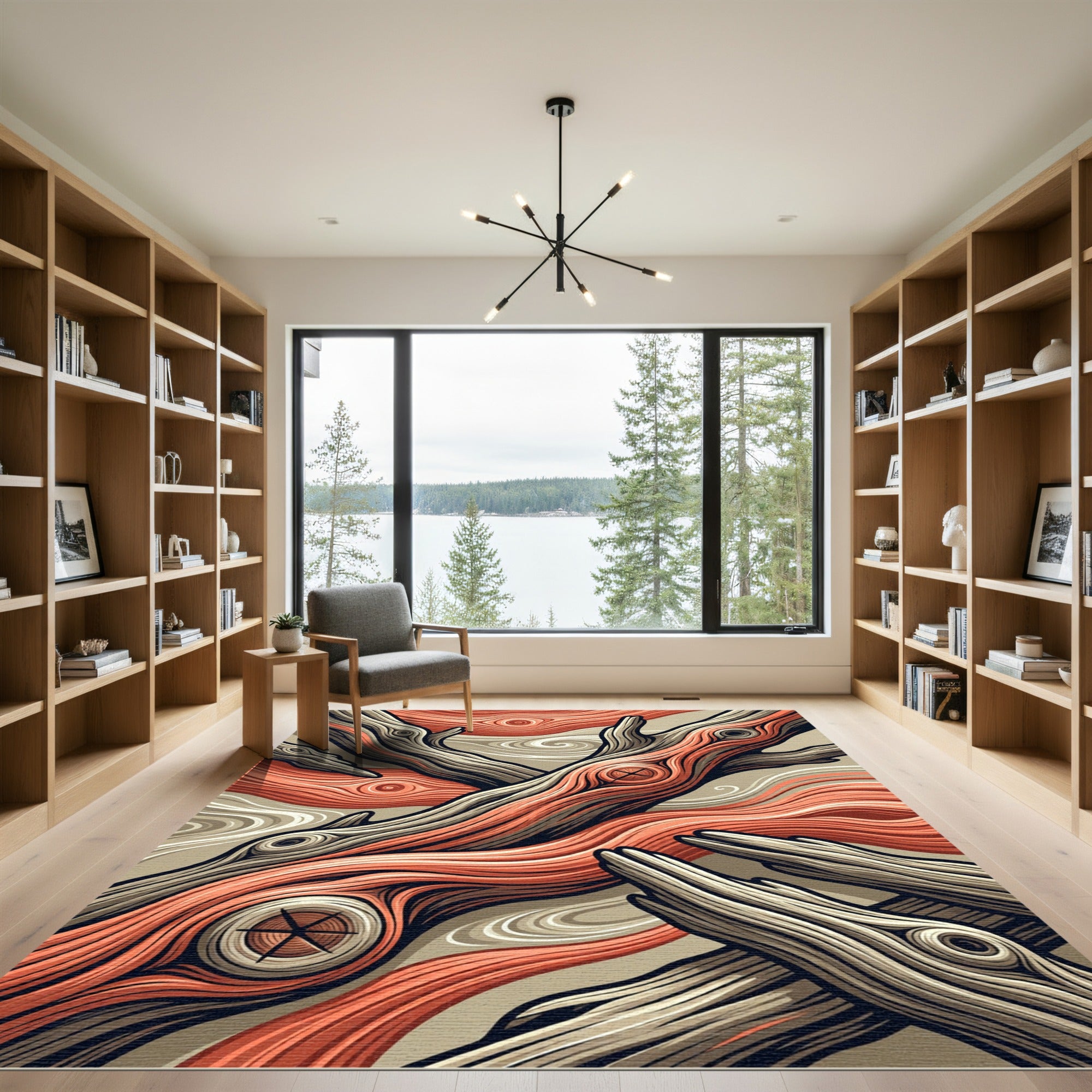 Abstract Burnt Orange Driftwood Streamlined Texture Rug