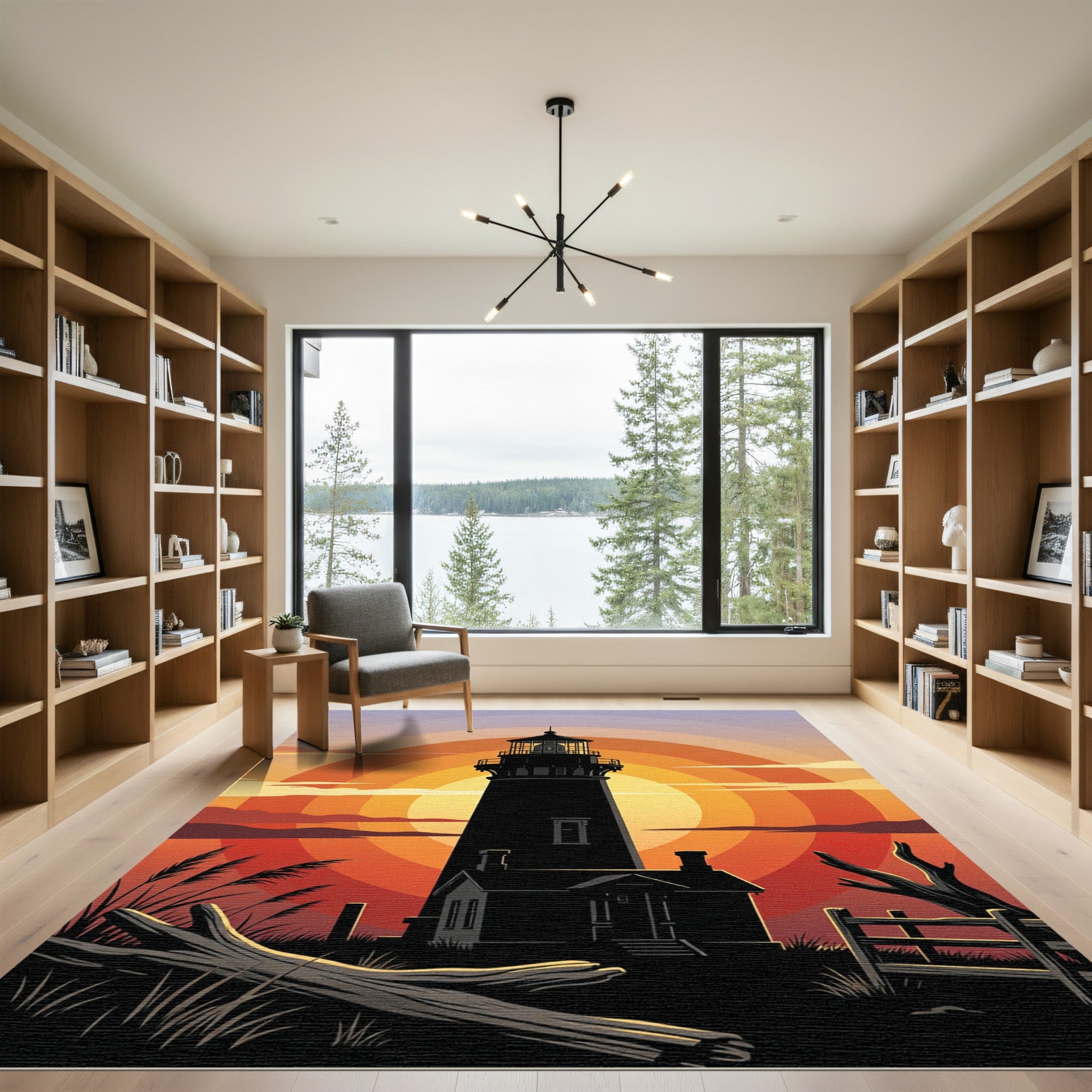Sunset Lighthouse Silhouette Gradient Horizon Rug