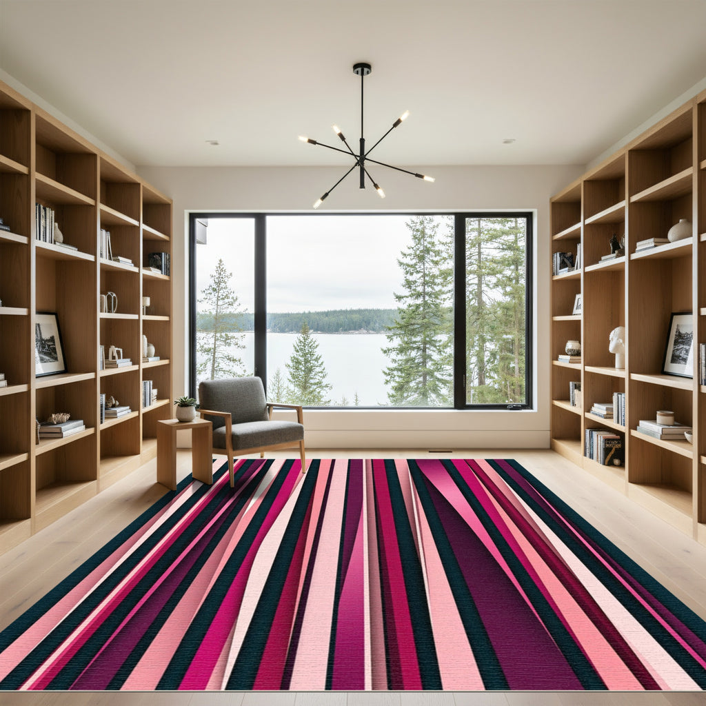 Crimson Magenta Vertical Shading Ribbon Rug