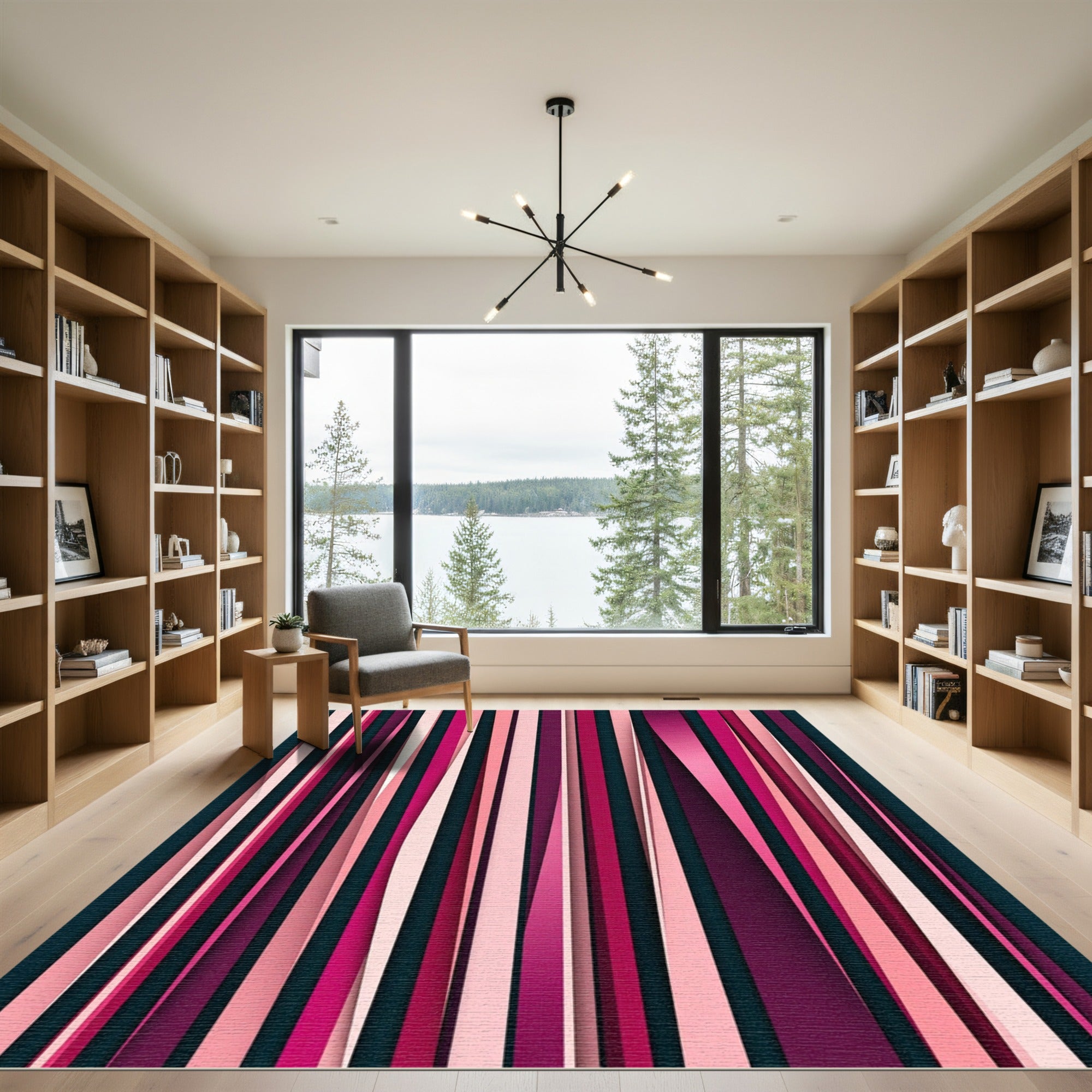 Crimson Magenta Vertical Shading Ribbon Rug