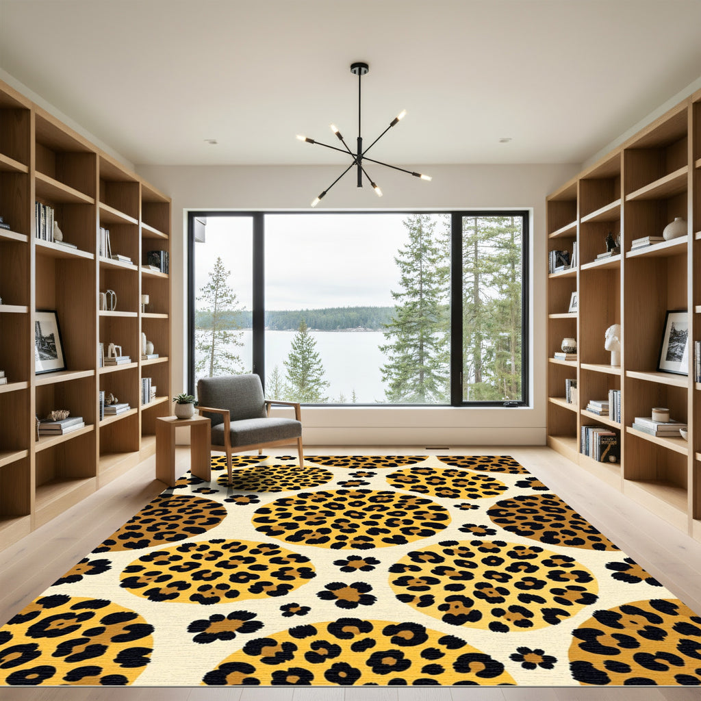 Cream and Gold Spotted Animal Rug