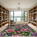 Romantic Pink Cabbage Rose Floral Garden Rug