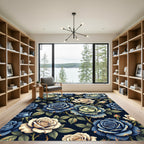 Elegant Navy and Cream Rose Garden Rug