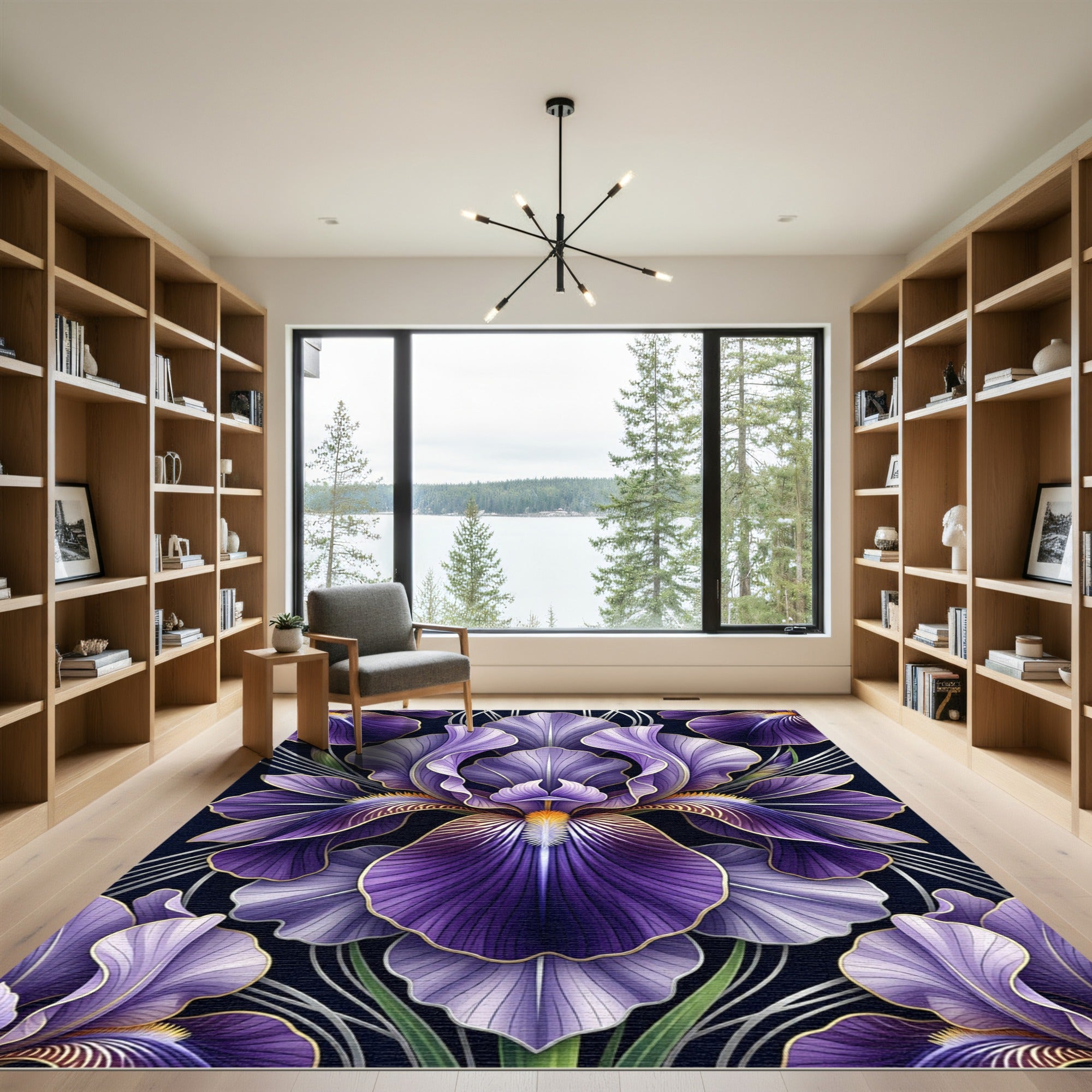 Deep Purple Iris Floral Art Rug