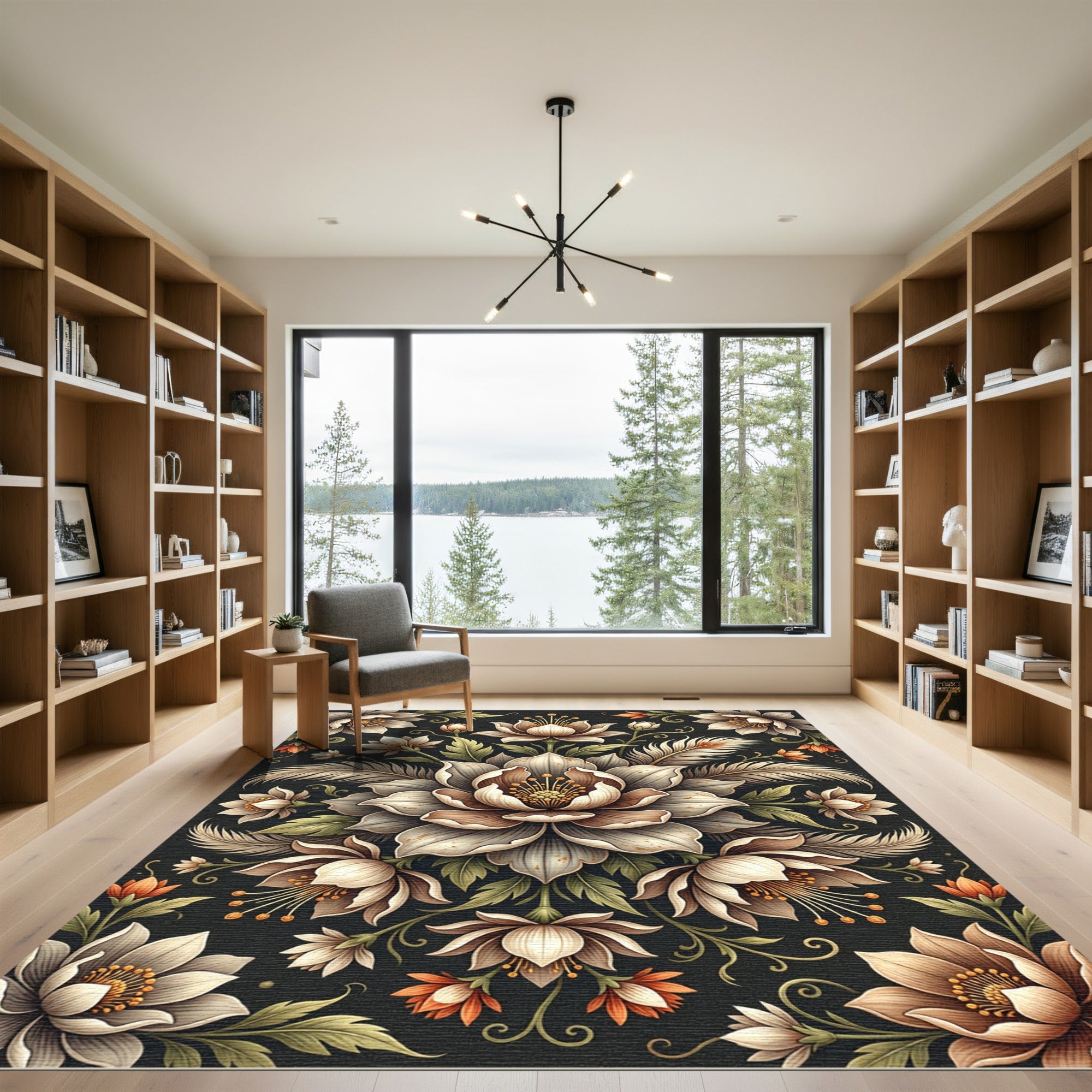 Elegant Floral Swirl Cream Sepia Rug