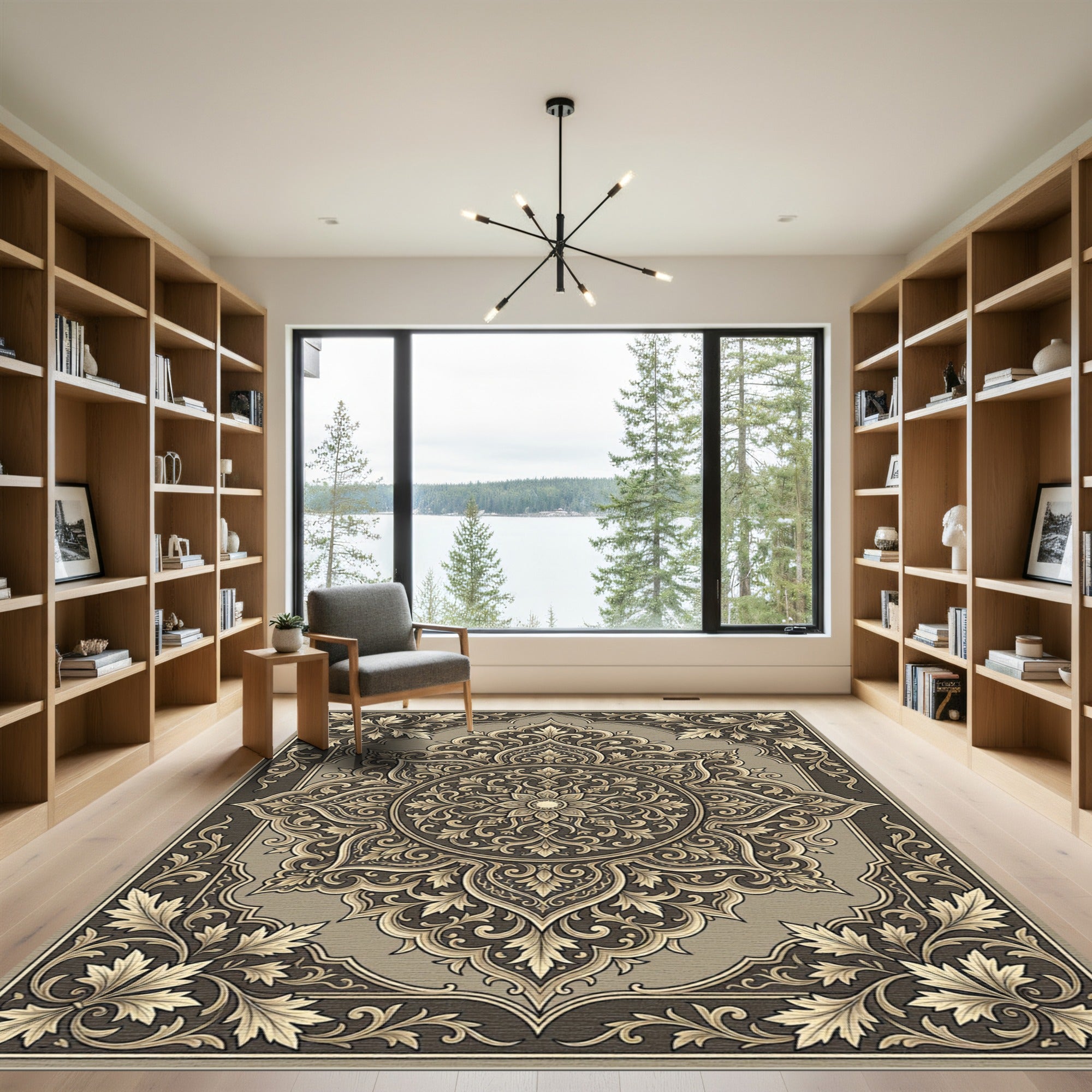 Ornate Golden Leaf Medallion Rug