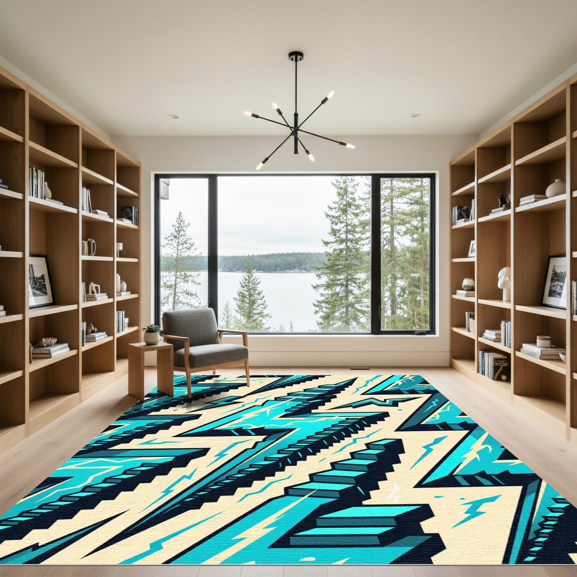 Electric Blue Geometric Lightning Staircase Rug