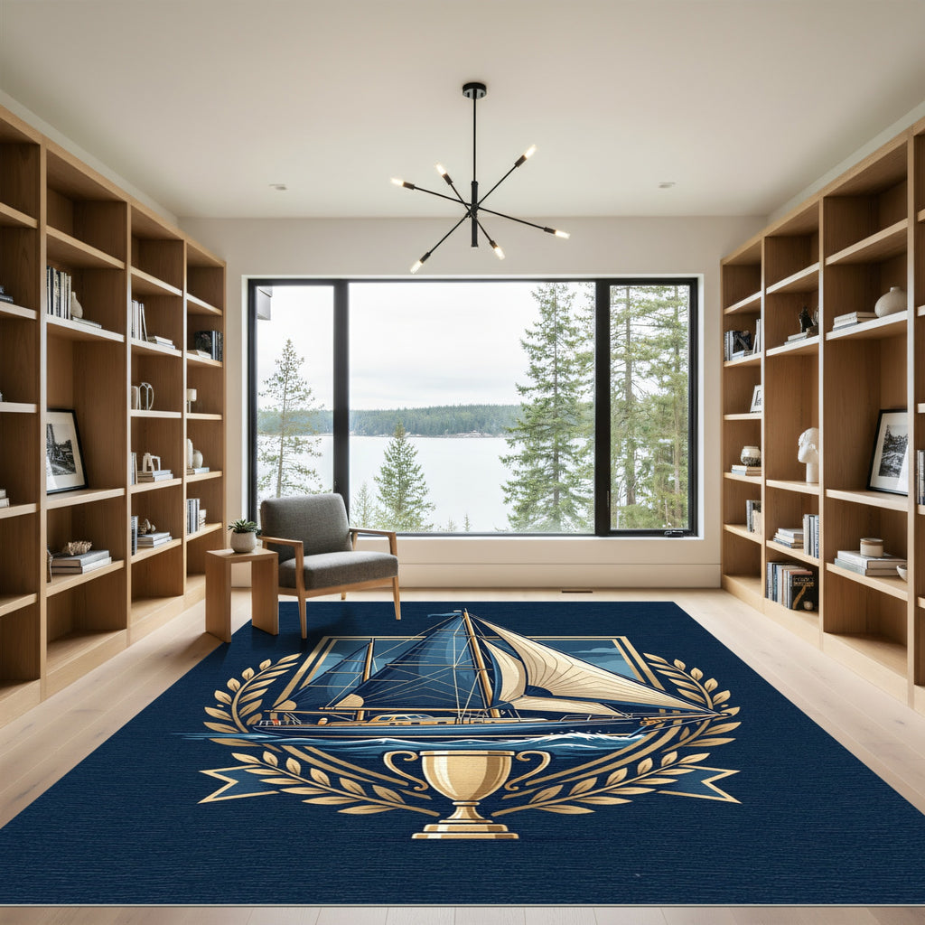 Regal Nautical Sailboat Trophy Emblem Rug