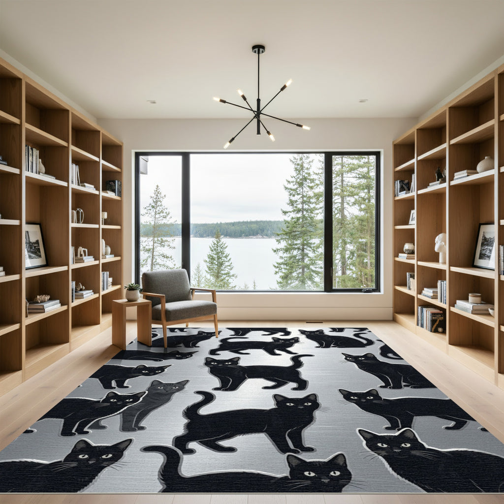 Black Cat Collection Scattered Whimsical Rug
