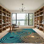 Modern Teal and Gold Concentric Circles Rug
