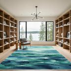 Abstract Teal Ocean Wave Landscape Rug