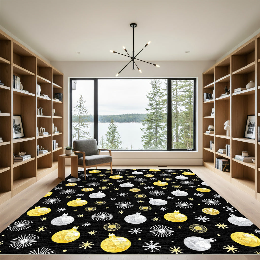 Gold Silver Ornaments Snowflake Pattern Rug