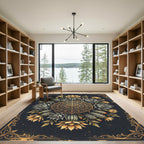 Ornate Golden Cactus Succulent Mandala Rug