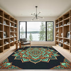 Teal and Amber Mandala Floral Medallion Rug