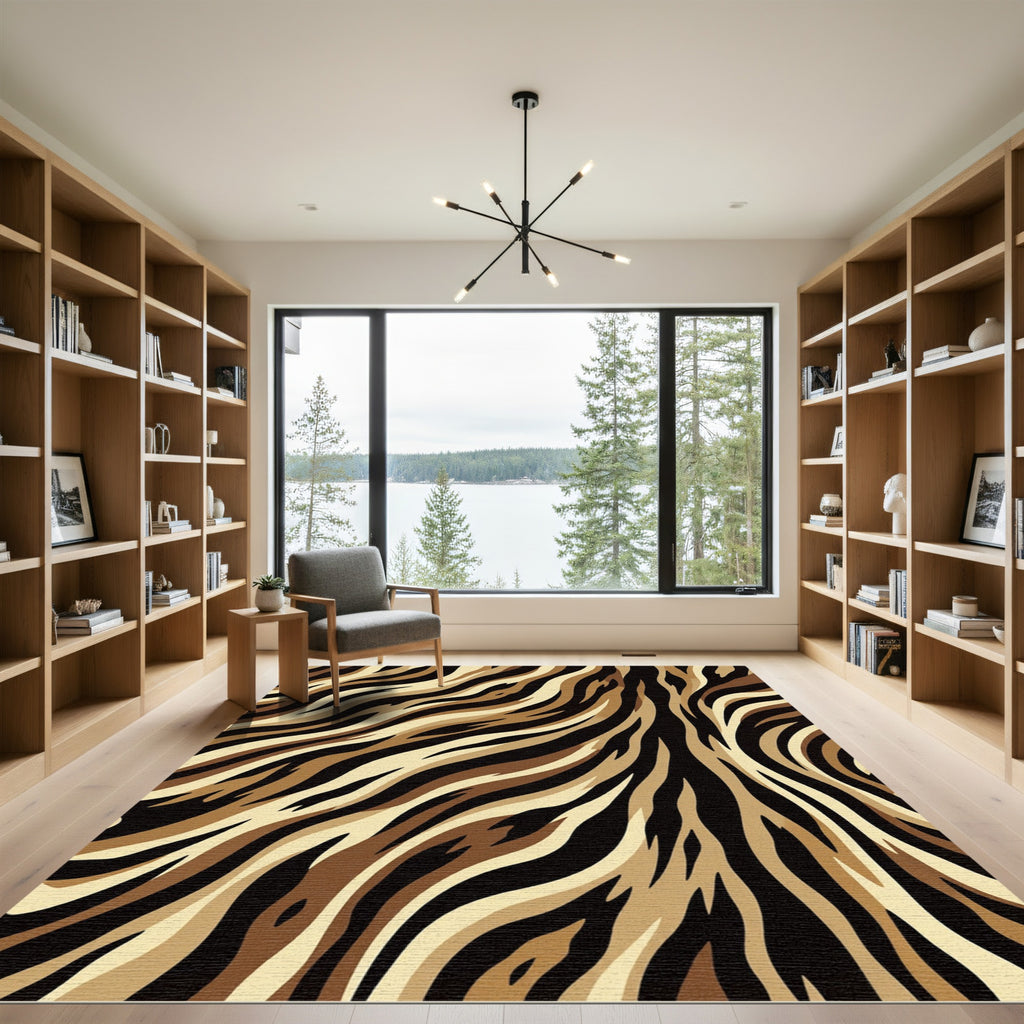 Earthy Brown Abstract Zebra Stripe Rug