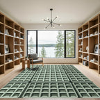 Sage Green Geometric Grid Texture Rug