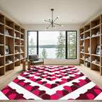 Pink And Burgundy Hearts Chevron Rug