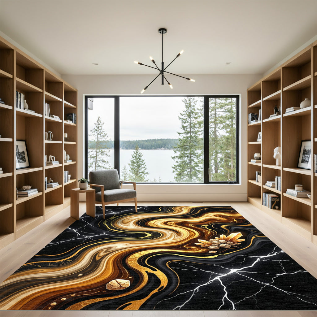 Majestic Black Gold Crystal Swirl Rug