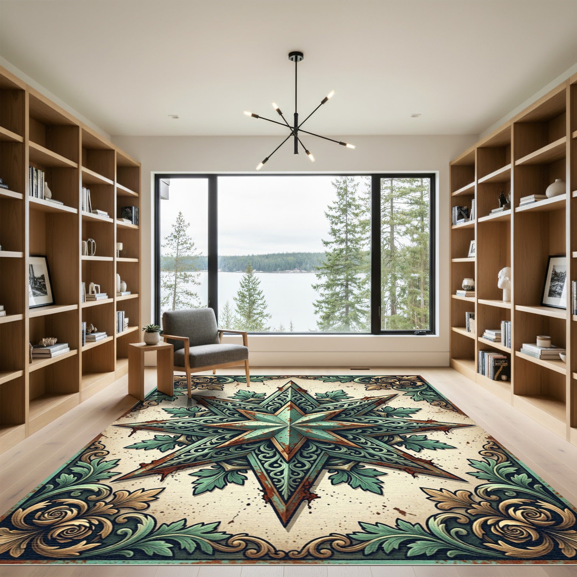 Rustic Oxidized Copper Star Scroll Ornament Rug