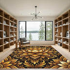 Elegant Golden Lotus Damask Medallion Rug