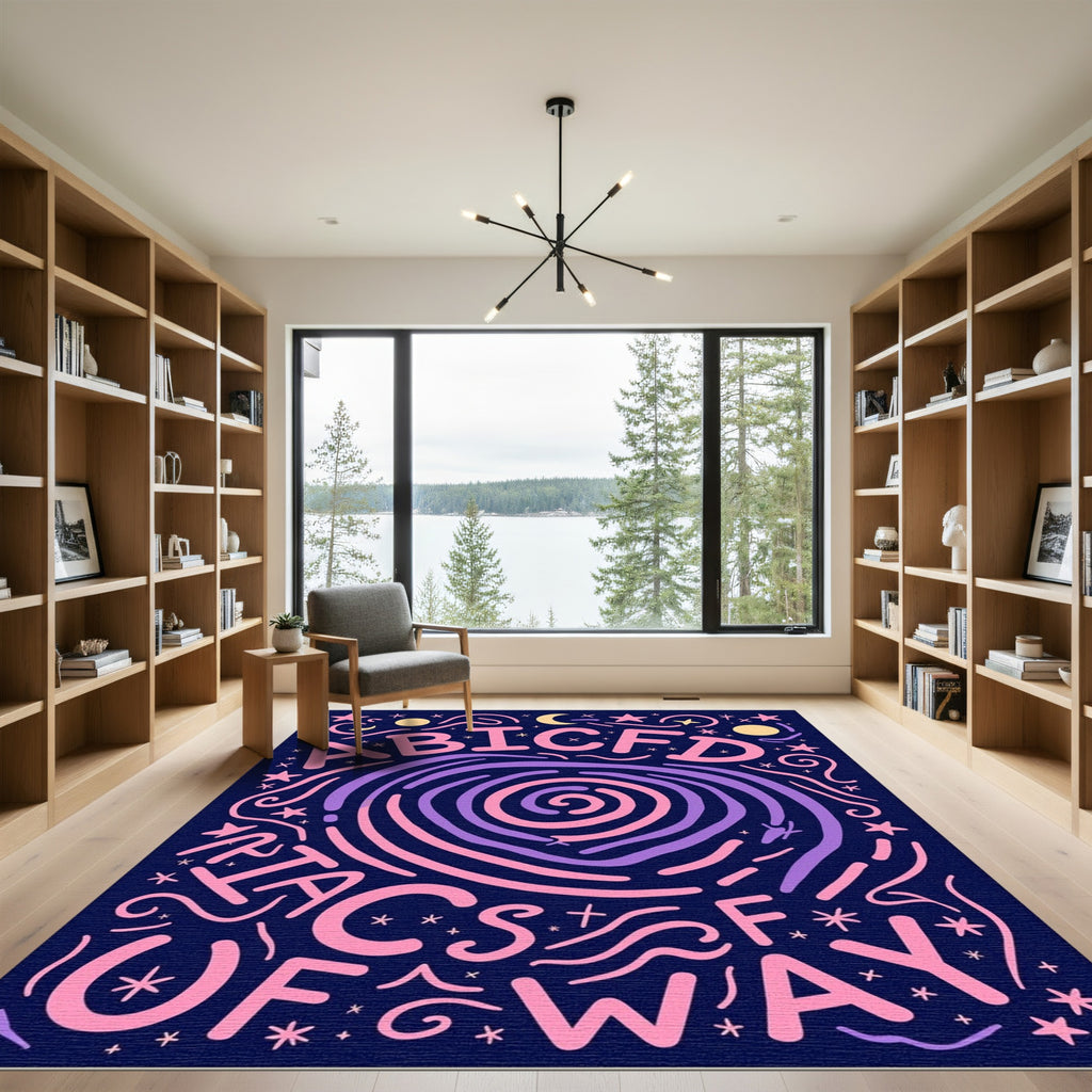 Cosmic Alphabet Swirl Pink Purple Rug