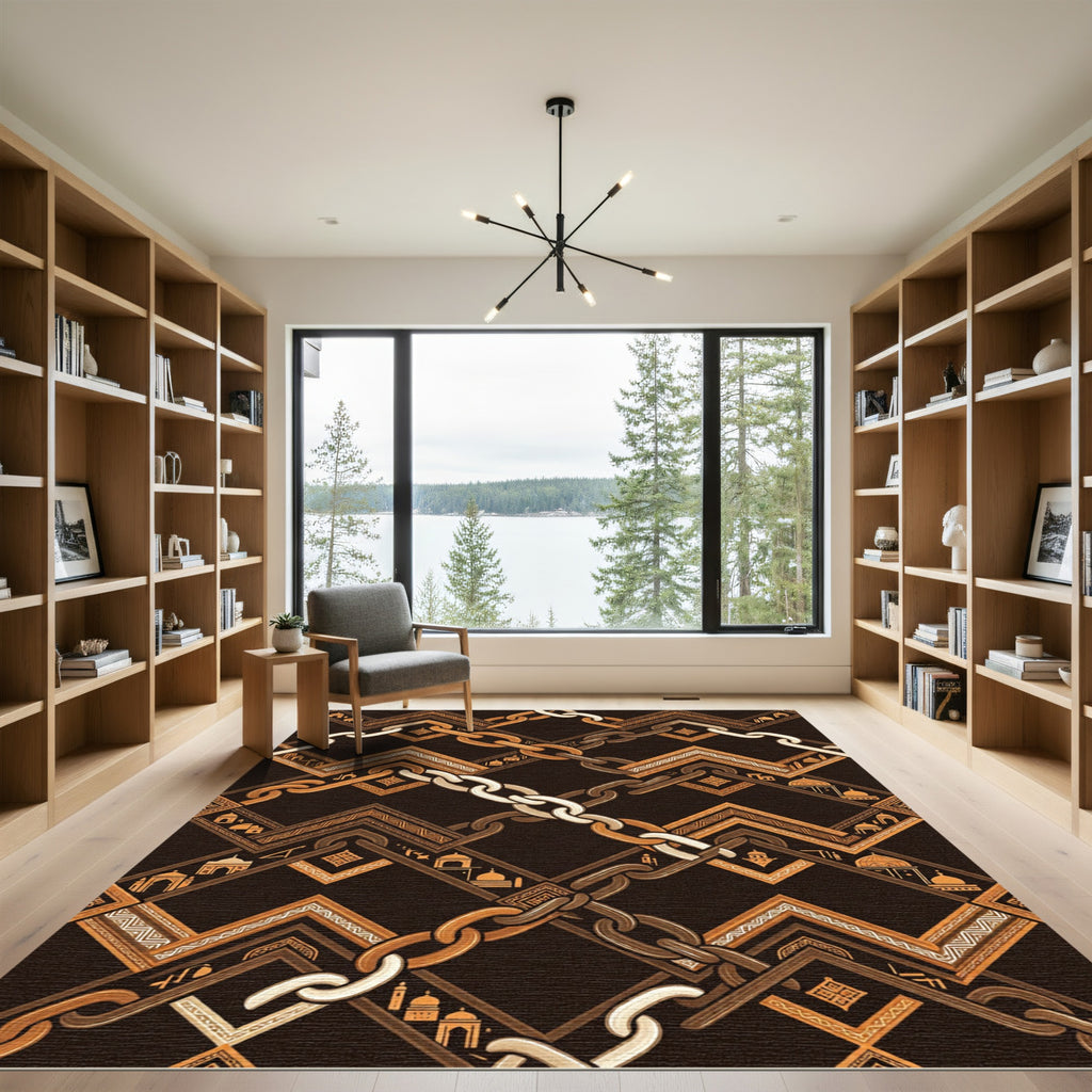 Ornate Chains and Architectural Bands Rug