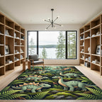 Whimsical Green Prehistoric Dinosaur Forest Rug
