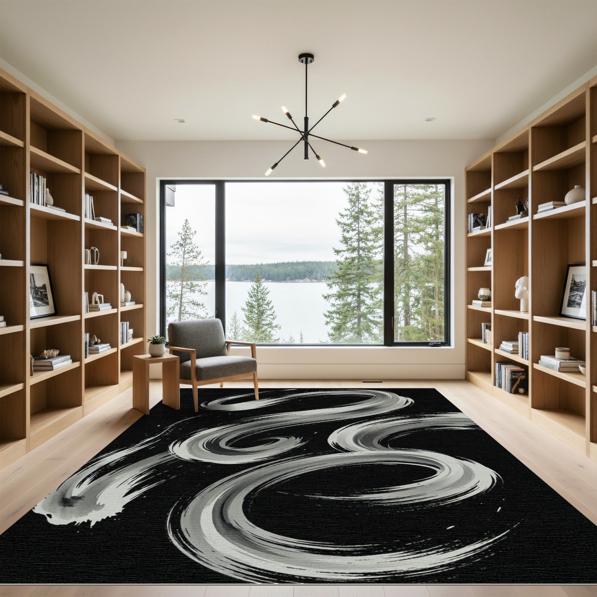 Monochromatic Brushstroke Swirls Rug