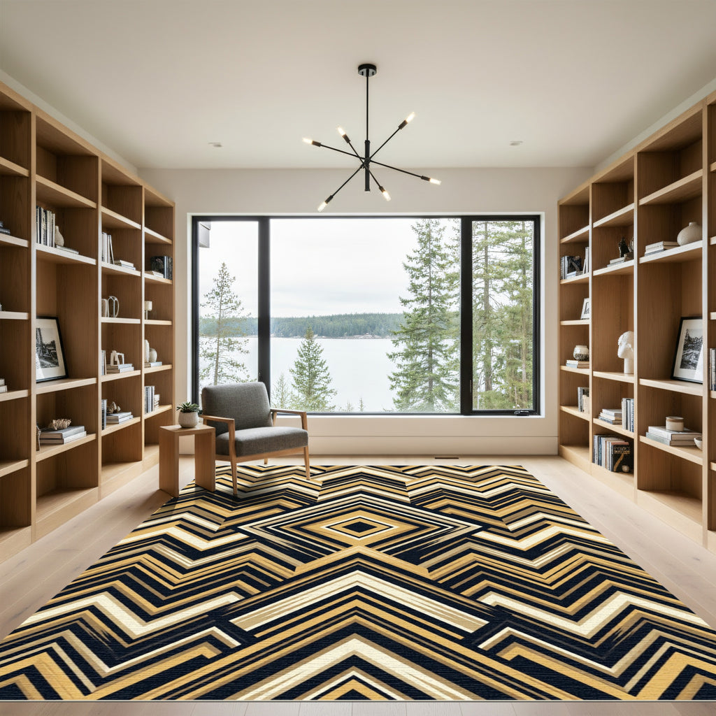 Golden Brown Chevron Geometric Diamond Rug
