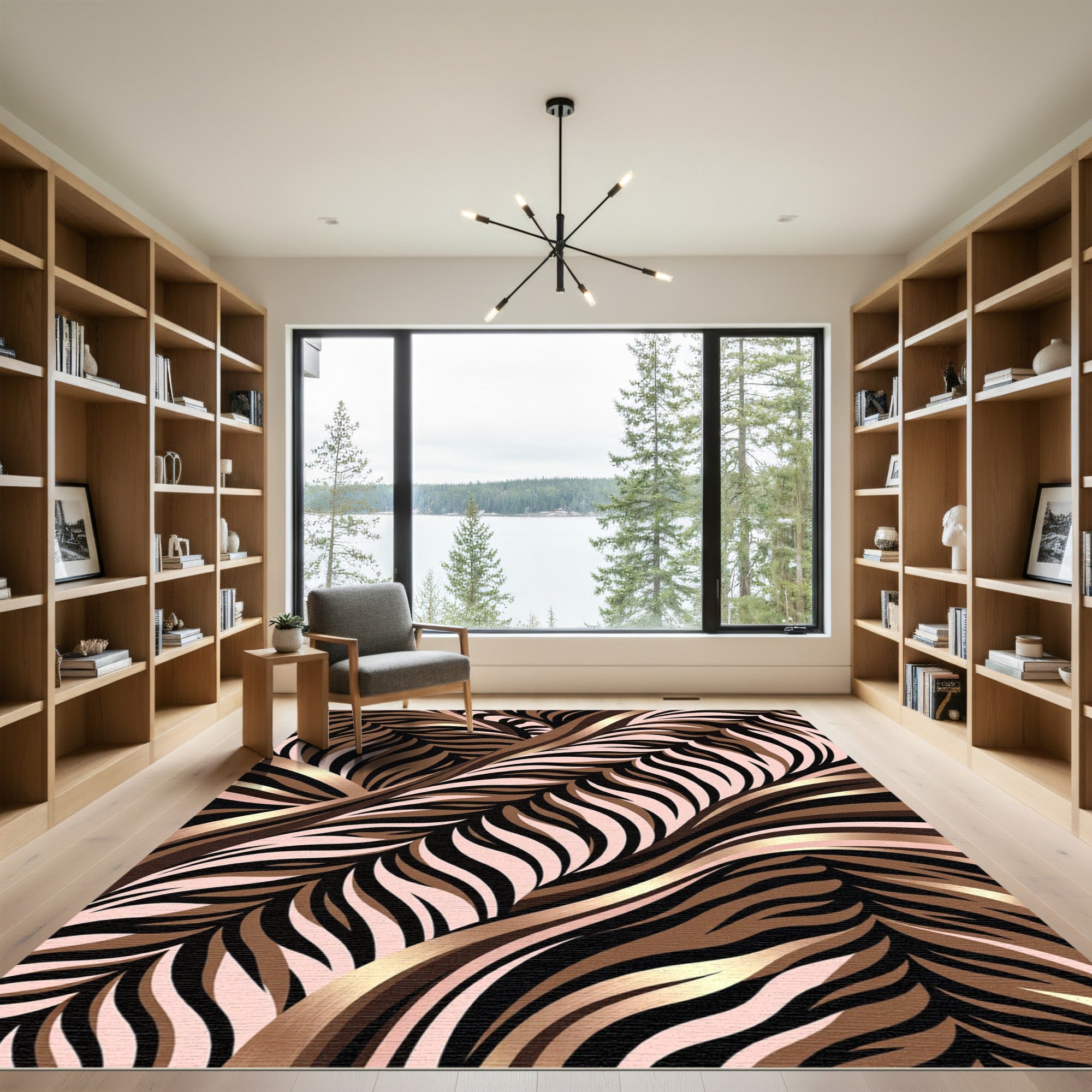 Chic Bronze Zebra Stripe Swirl Art Rug