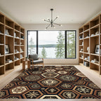 Beige Brown Hexagonal Tribal Totem Rug
