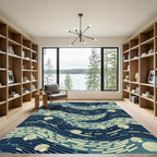 Abstract Seashell Wave in Navy Blue Rug