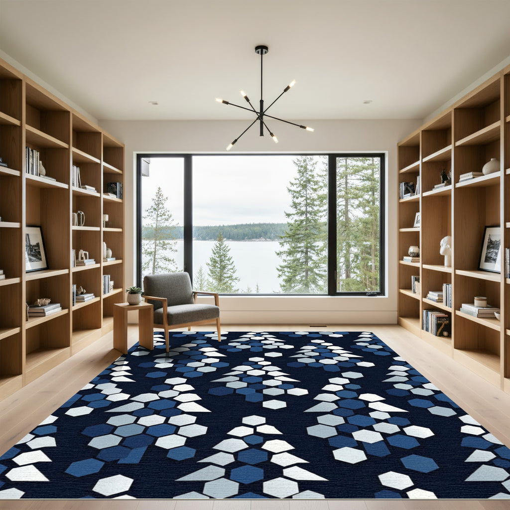 Modern Navy Blue Hexagon Forest Rug
