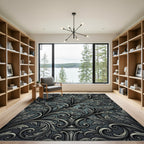 Ornate Dark Teal Acanthus Swirl Rug