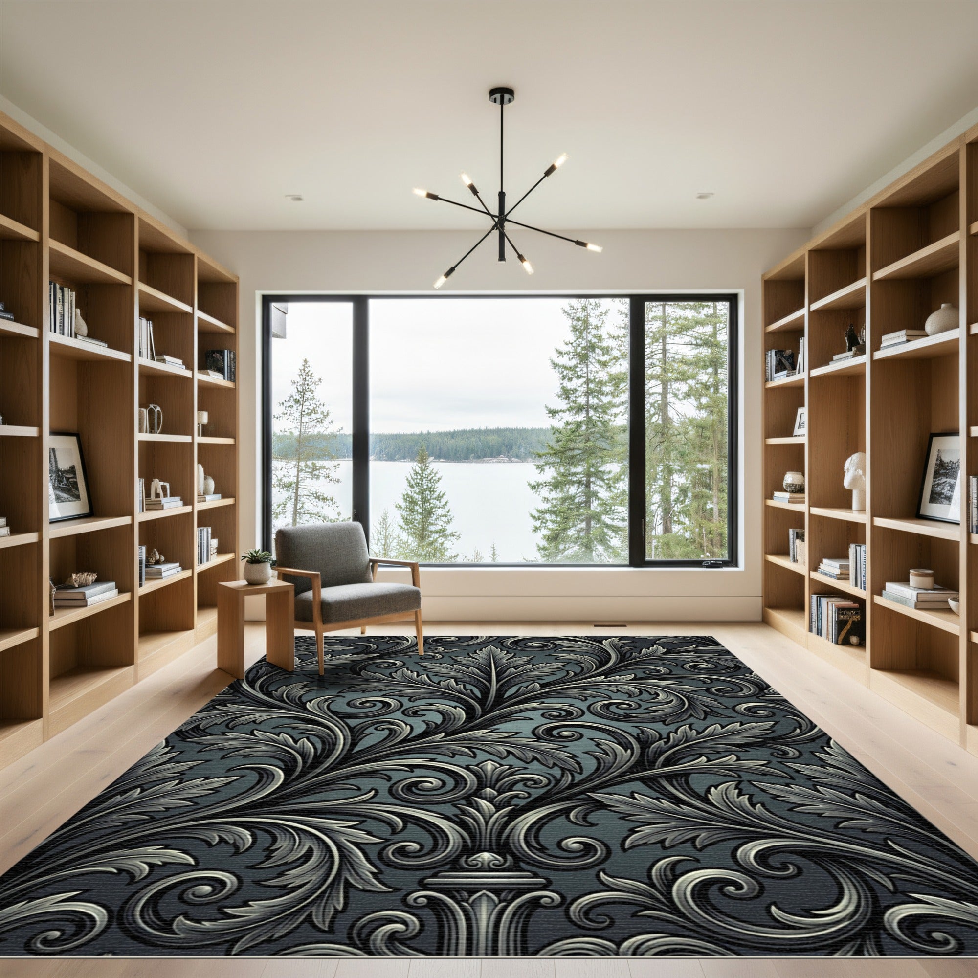 Ornate Dark Teal Acanthus Swirl Rug