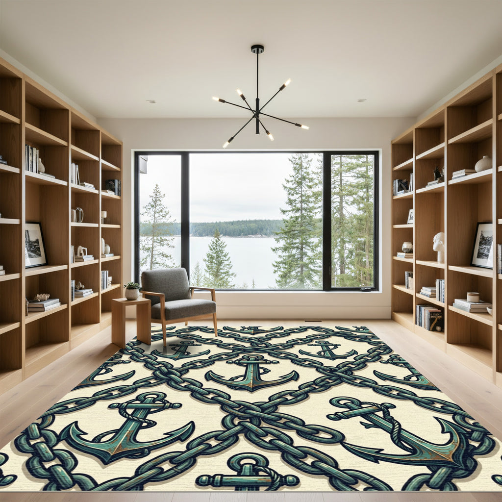Rustic Nautical Anchor and Chain Link Rug