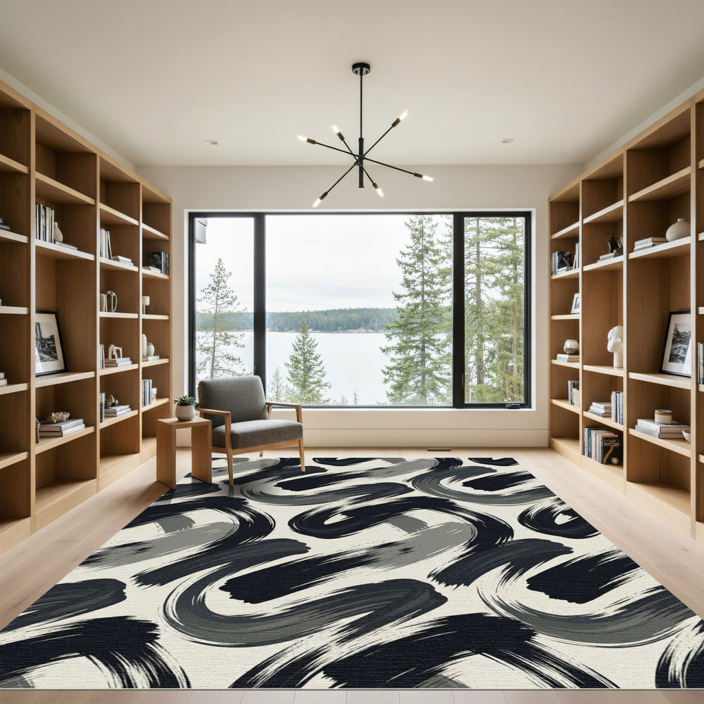 Monochromatic Brushstroke Swirl Rug