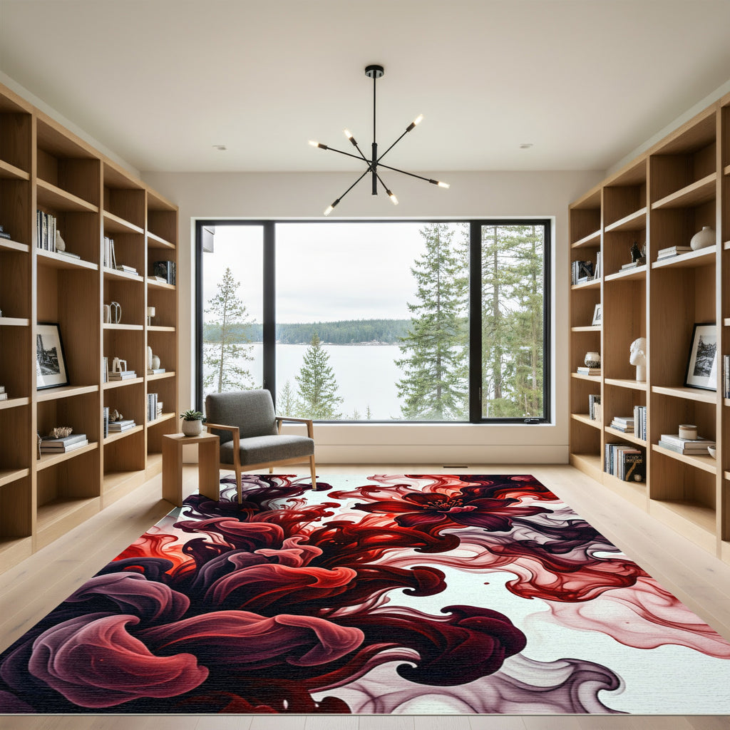 Crimson Ink Flow Floral Abstract Rug