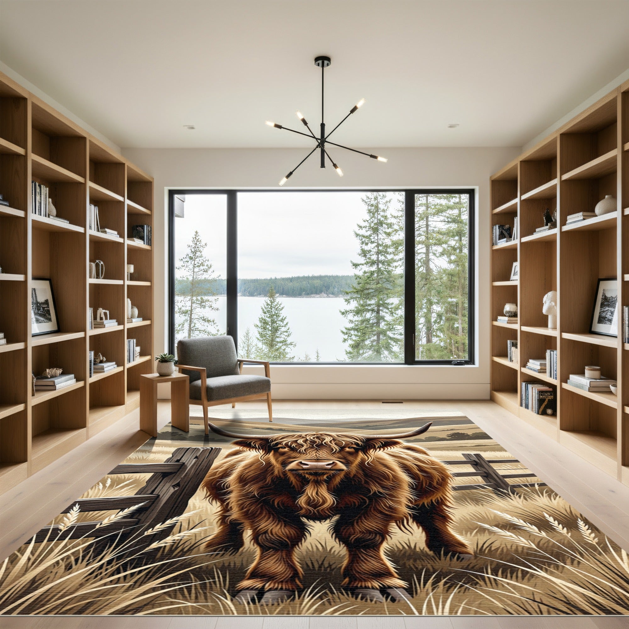 Highland Cattle Farm Meadow Landscape Rug