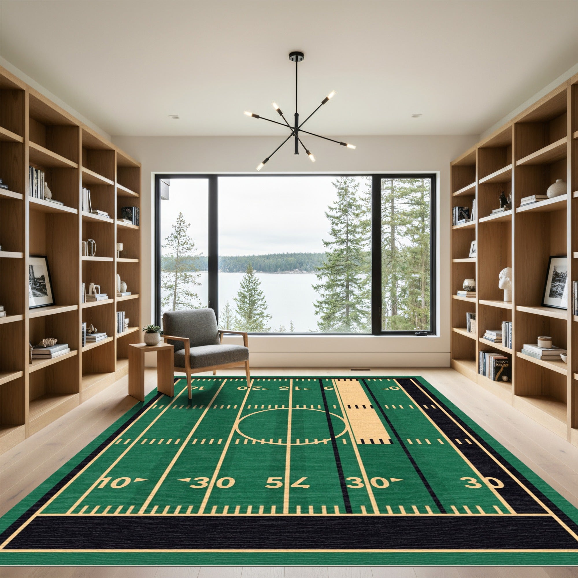 Green Field Football Line Art Rug